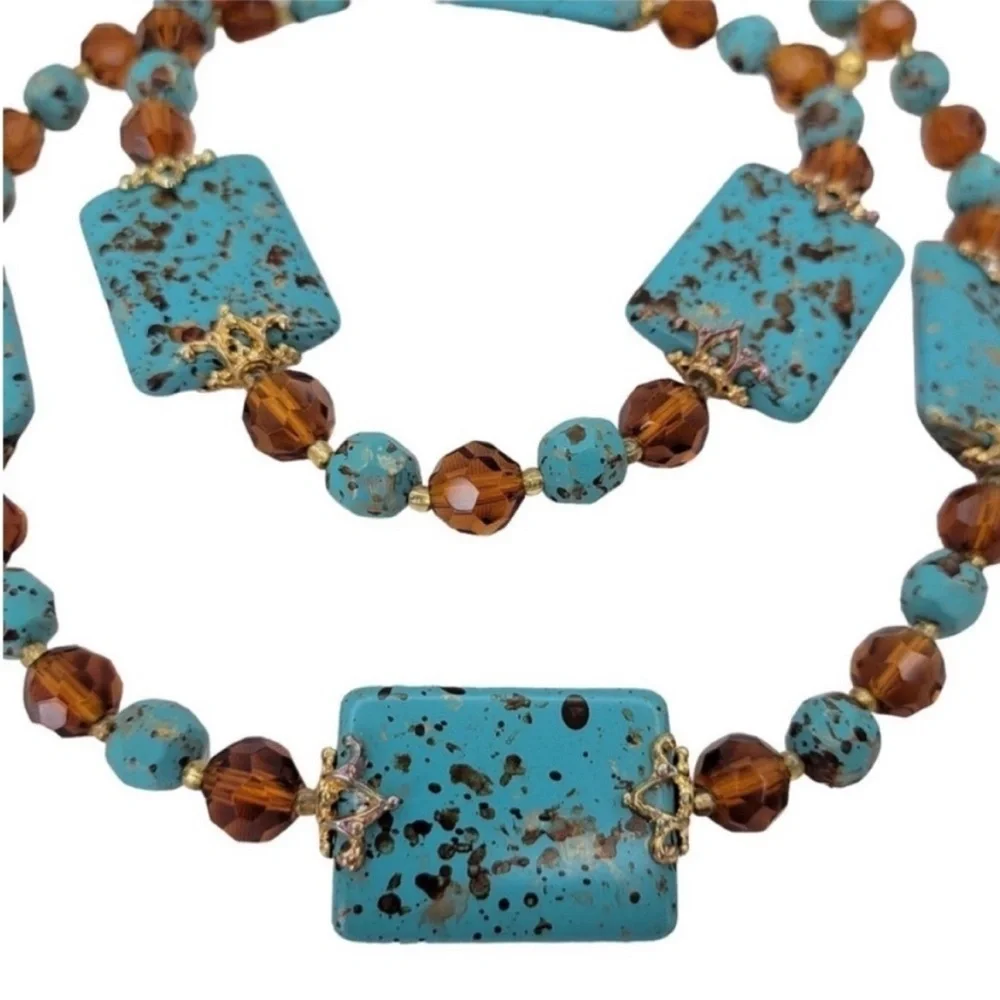 Vintage Joan Rivers Blue Turquoise & Smoky Topaz Necklace